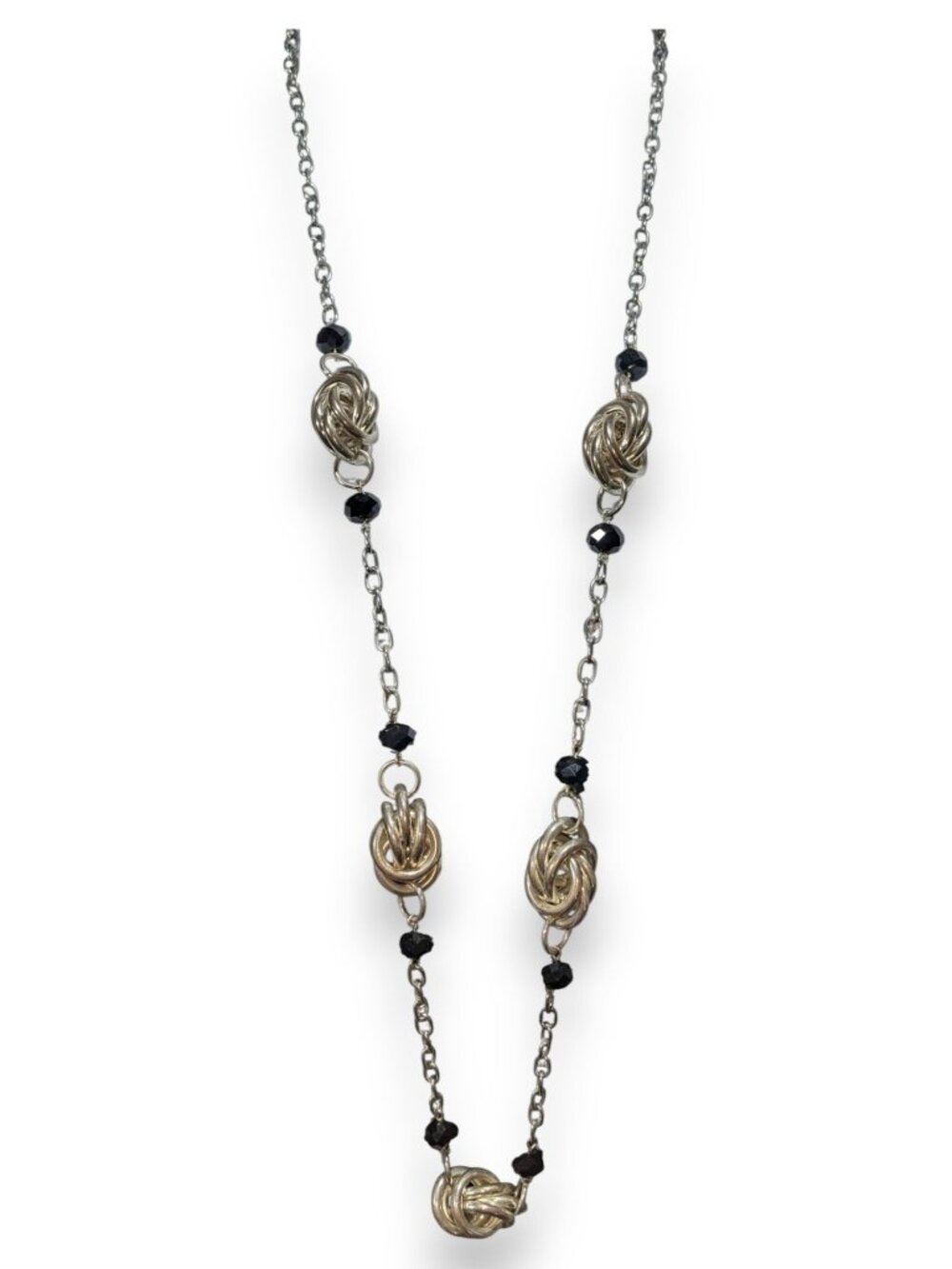 Glam Goth Knot Metal Black Silver Tone Necklace 34 Inch Preowned